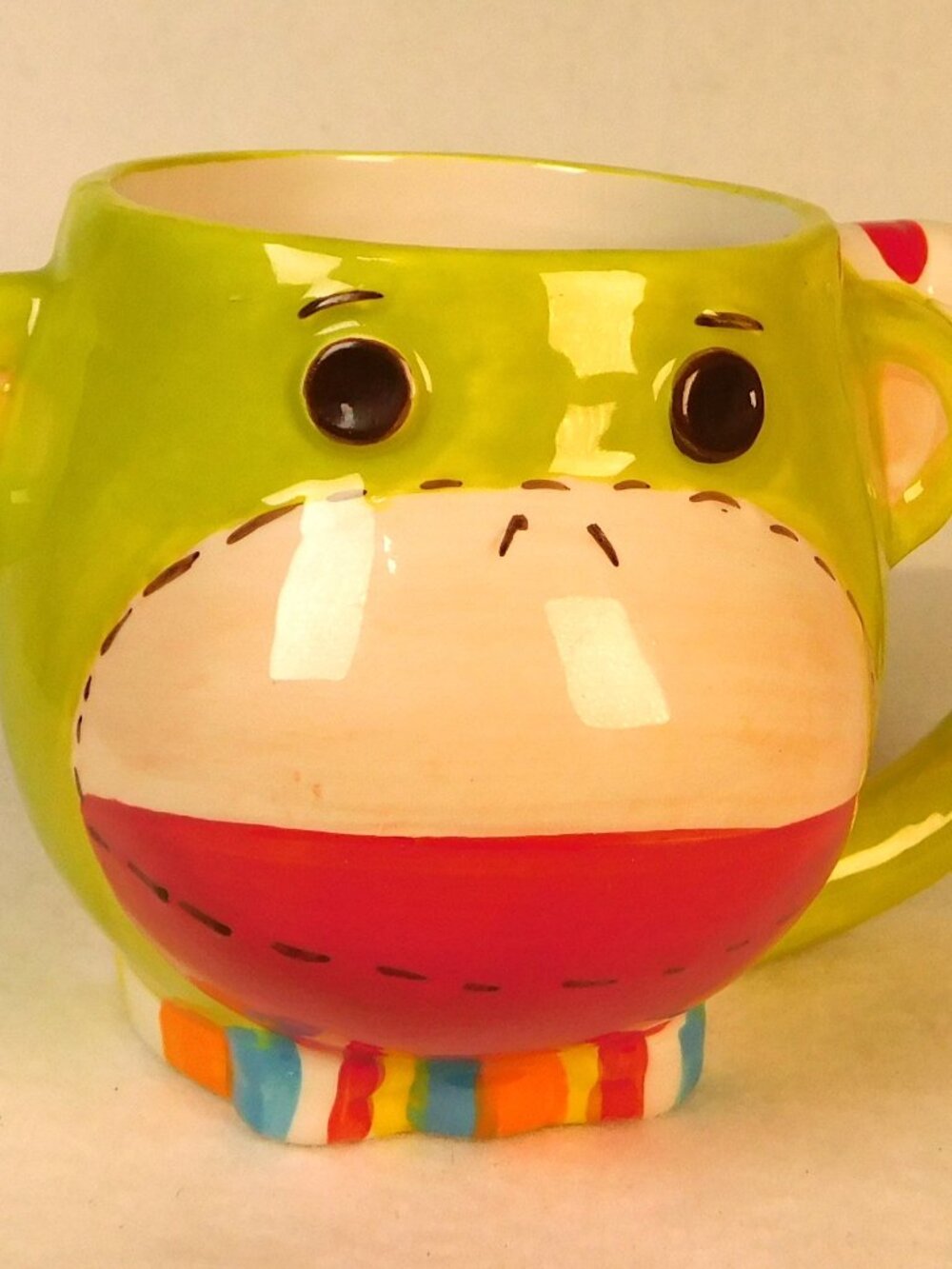 Pier 1 Imports Green Monkey Coffee Mug Rare Hand Painted Ceramic Cup Collectable